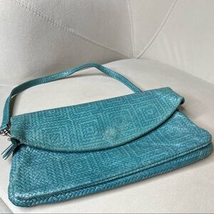 VINTAGE Gianni Chiarini Burgundy Distressed Leather Clutch Wristlet Italy Teal